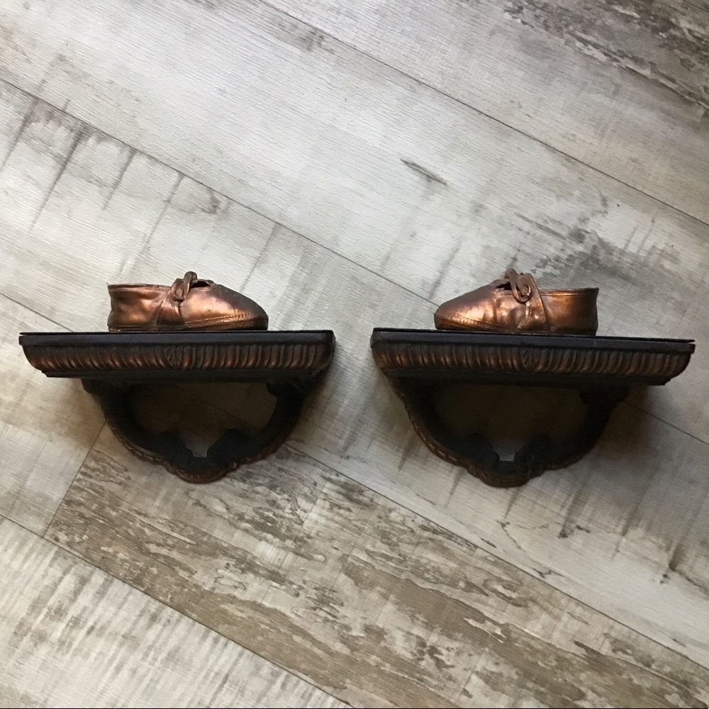 Vintage bronzed baby shoe plaques